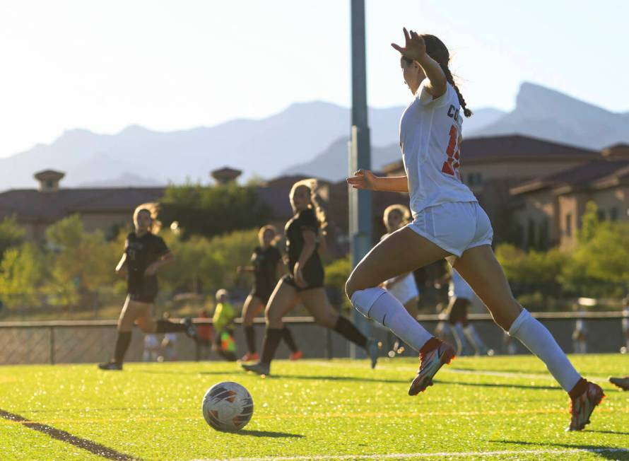 Coronado's Xayla Black (10) looks to make a shot during a soccer game at Faith Lutheran on Wedn ...