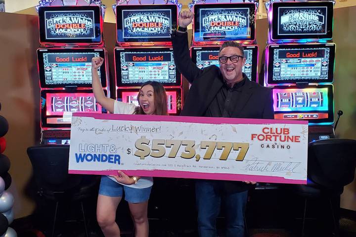 Vicki Merida, left, of Summerlin won the progressive $573,777 on a retiring Quarter Millions ma ...