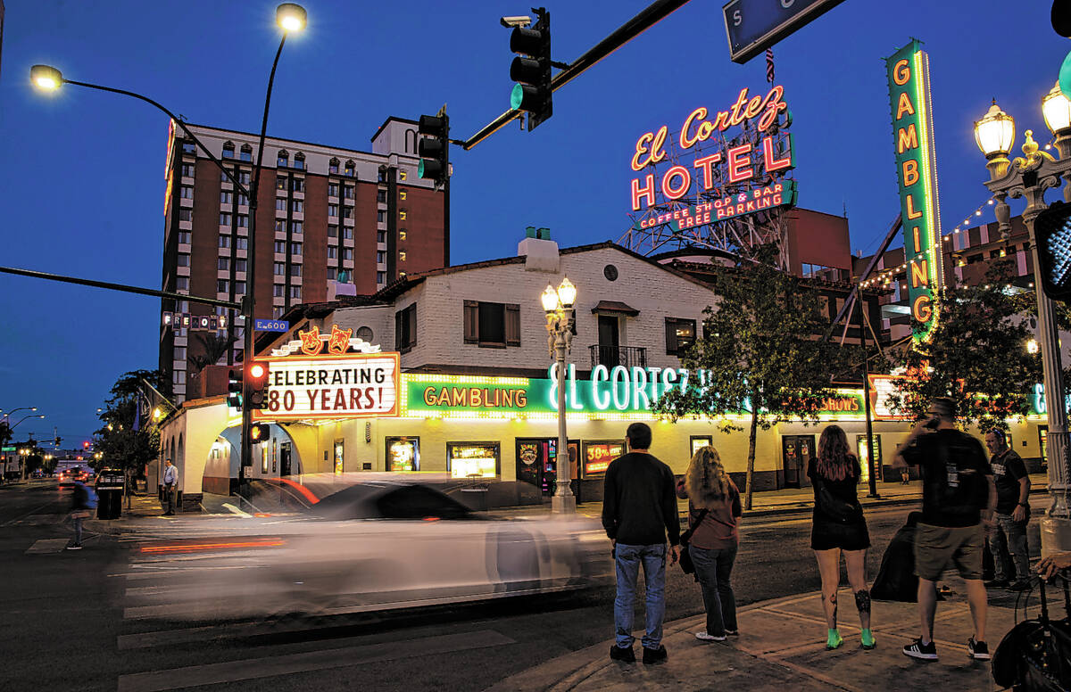 Traffic passes by the El Cortez on Fremont Street in downtown Las Vegas on Thursday, Nov. 4, 20 ...