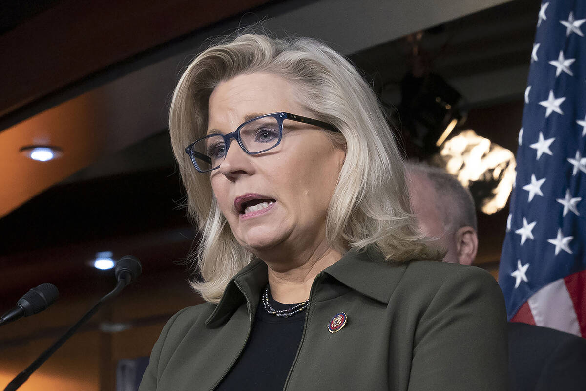 FILE - In this Dec. 17, 2019, photo, Rep. Liz Cheney, R-Wyo., speaks with reporters at the Capi ...