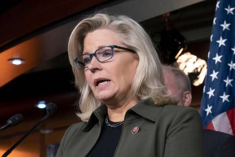 FILE - In this Dec. 17, 2019, photo, Rep. Liz Cheney, R-Wyo., speaks with reporters at the Capi ...