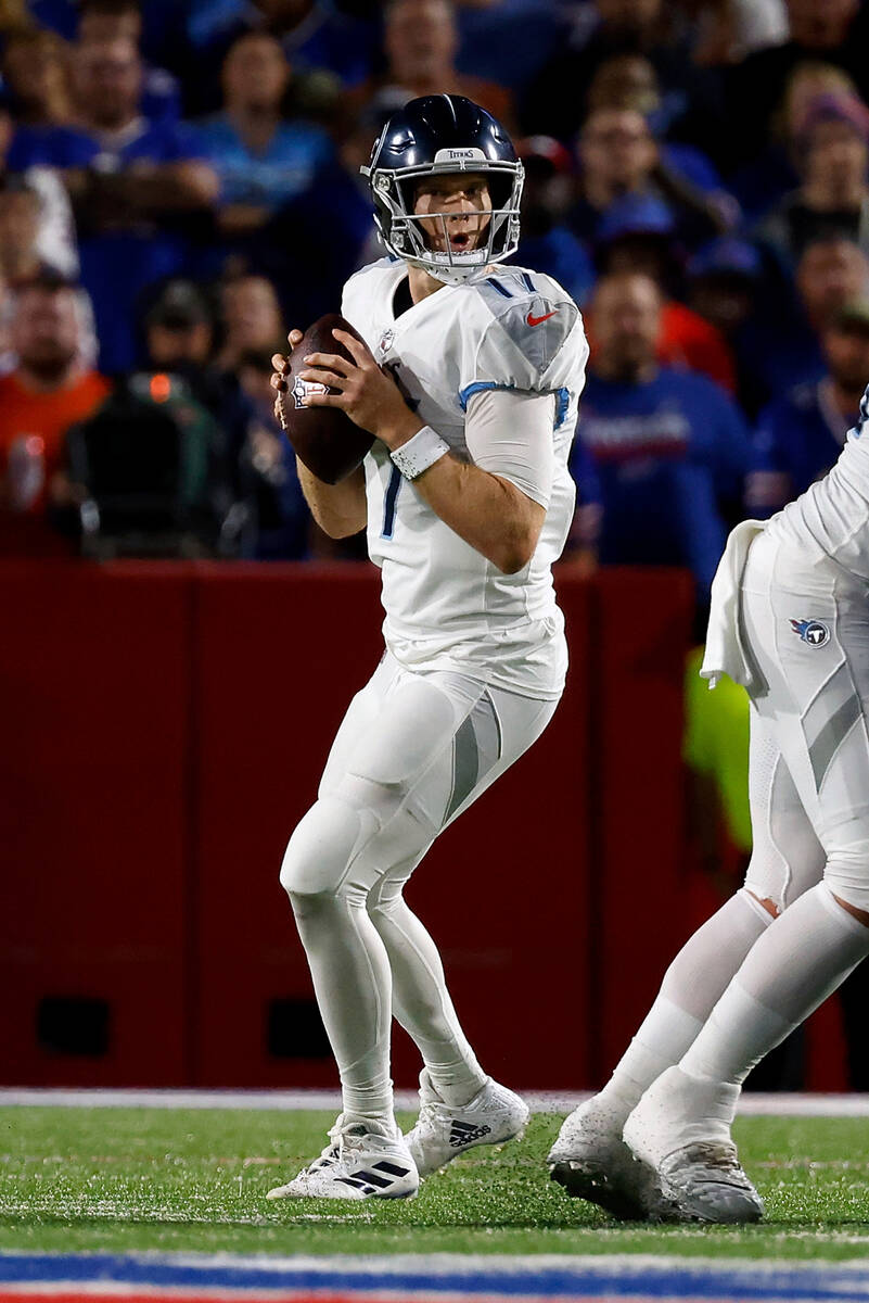 Tennessee Titans quarterback Ryan Tannehill (17) looks to pass during an NFL football game agai ...