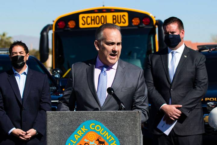 Clark County School District Superintendent Jesus Jara, speaks on school zone safety during a p ...