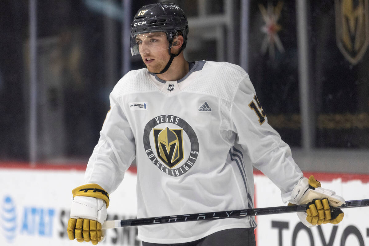 Golden Knights forward Jake Leschyshyn (15) during training camp at City National Arena on Frid ...
