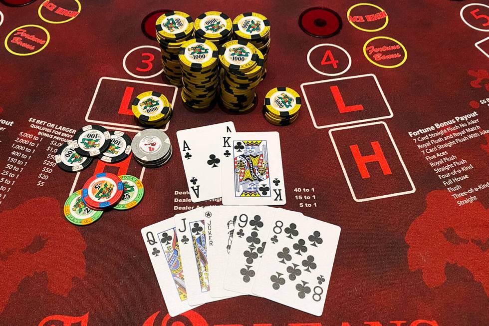 Playing Face Up Pai Gow Poker table at The Orleans, a player hit a seven-card straight flush (e ...