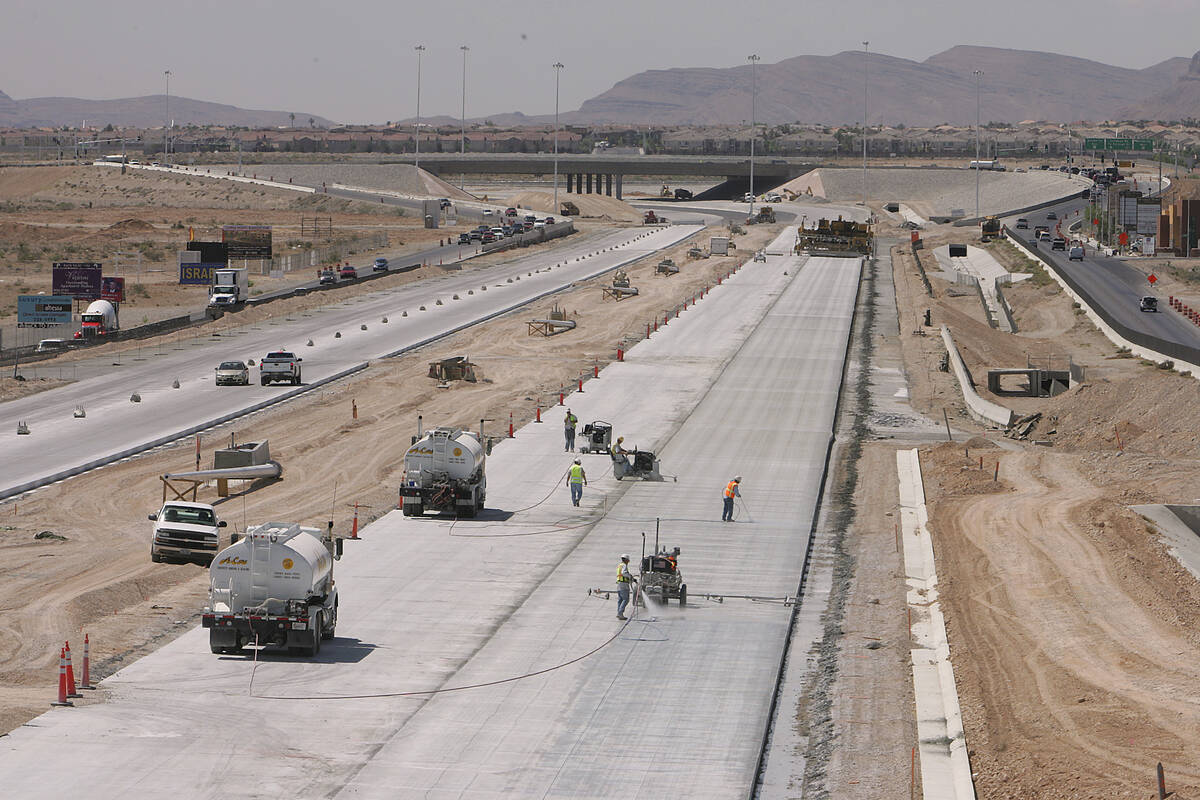 Construction continues on Interstate 215, also known as the Las Vegas Beltway, near Russell Roa ...