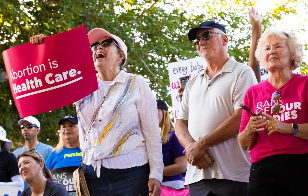 Demonstrators protest during a pro-abortion rally organized by Planned Parenthood of the Rocky ...