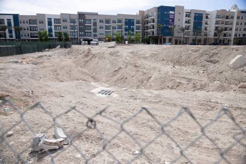 A vacant lot across from the Auric apartment complex in downtown Las Vegas is seen on Thursday, ...