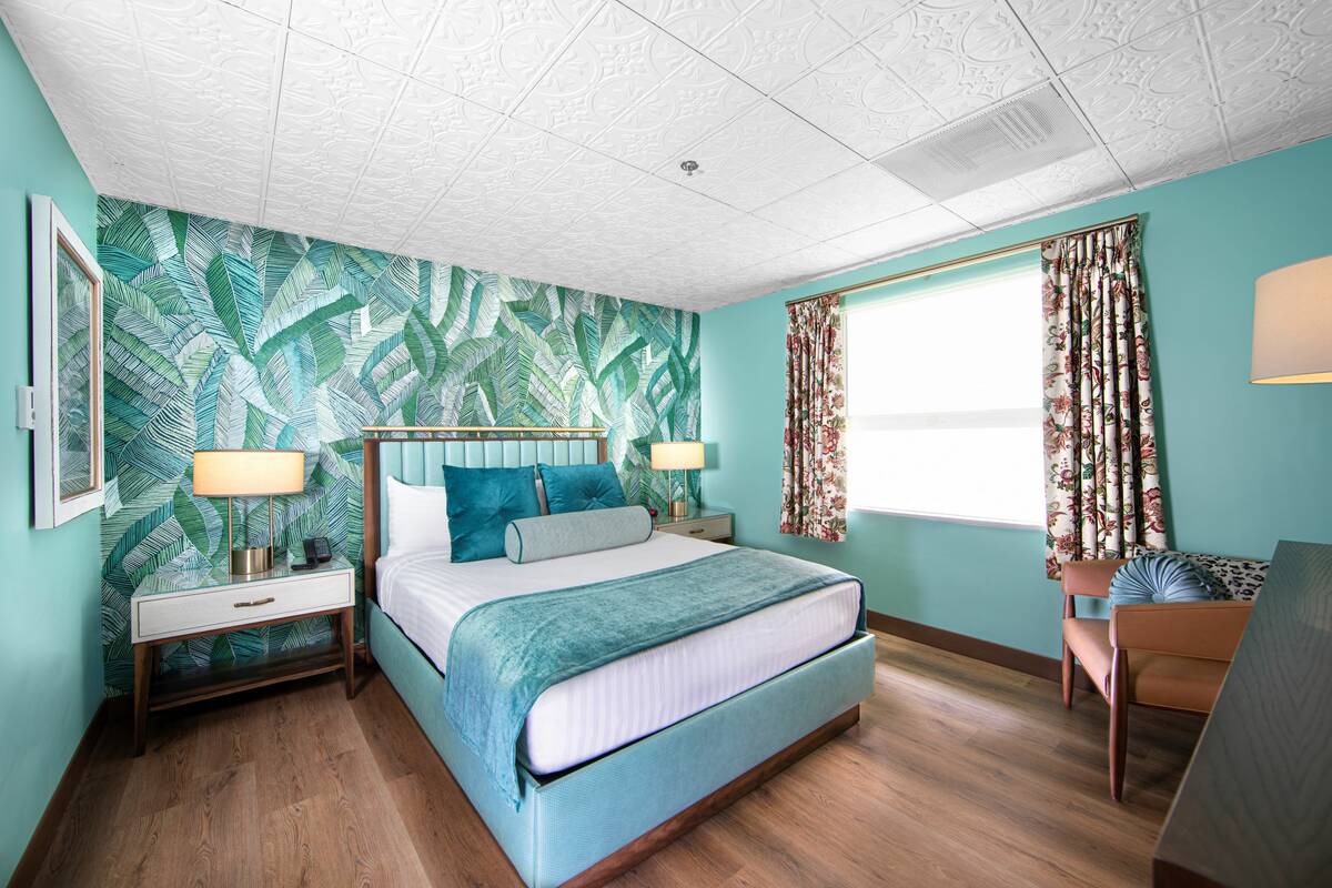 A remodeled queen room in the Original 47 at El Cortez Hotel & Casino. The original hotel rooms ...