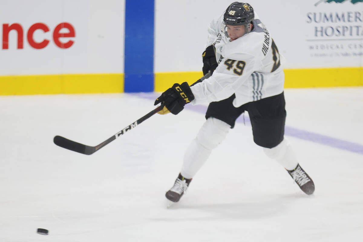 Vegas Golden Knights' Peter DiLiberatore (49) participates during rookie camp at City National ...
