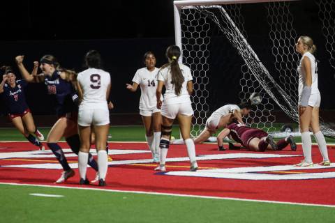 Liberty scores past Desert Oasis during a soccer game at Liberty High School on Thursday, Sept. ...