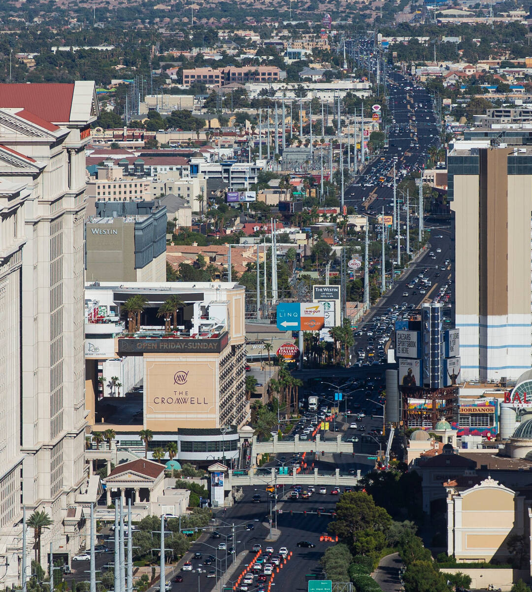Views from the rooftop patio are seen at the Palms Place penthouse locator on the entire top fl ...