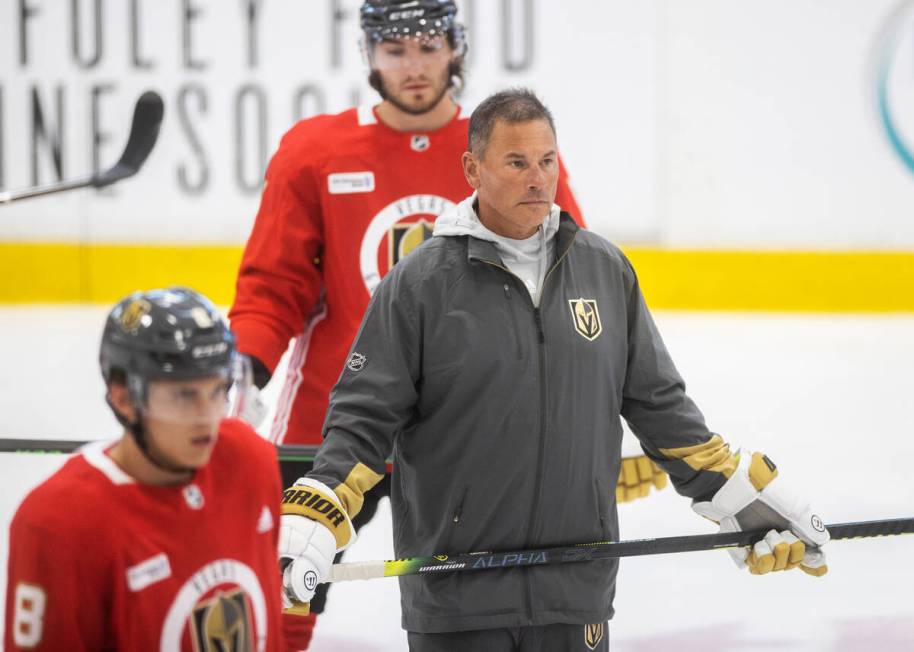 Golden Knights head coach Bruce Cassidy takes part in development camp at City National Arena o ...