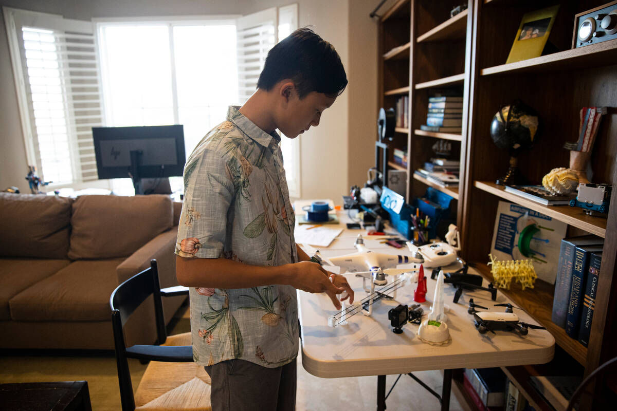 Luka Nguyen, 13, talks about his mangrove tree carbon sequestration project at his home on Oct. ...