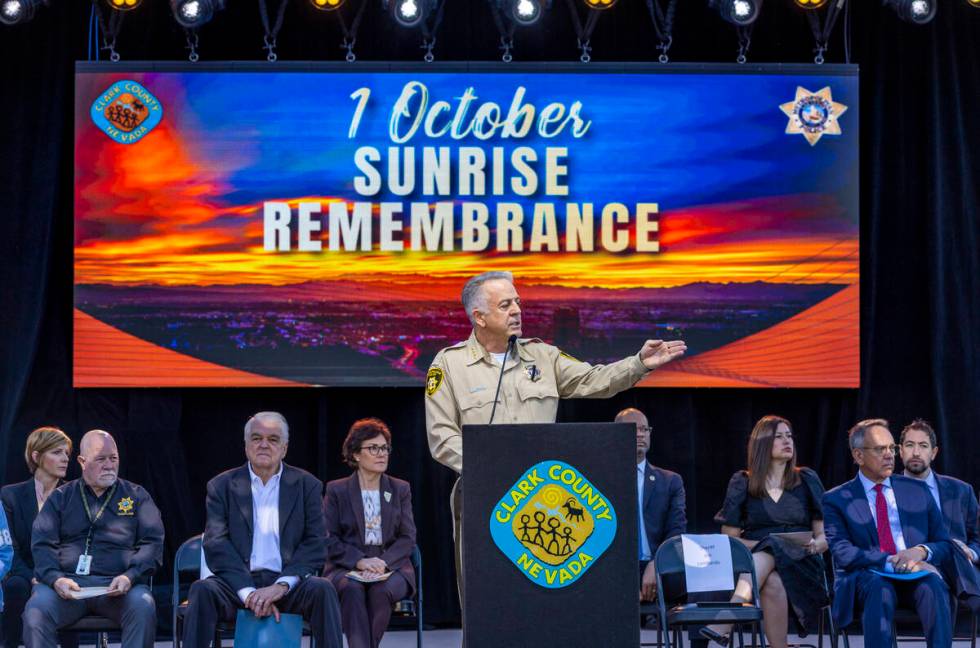 Sheriff Joe Lombardo welcomes all with dignitaries behind during the Sunrise Remembrance Cerem ...