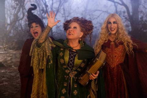 Kathy Najimy as Mary Sanderson, Bette Midler as Winifred Sanderson, and Sarah Jessica Parker as ...