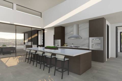 The gourmet kitchen design, still in development, integrates two-tone wood-grained custom cabin ...