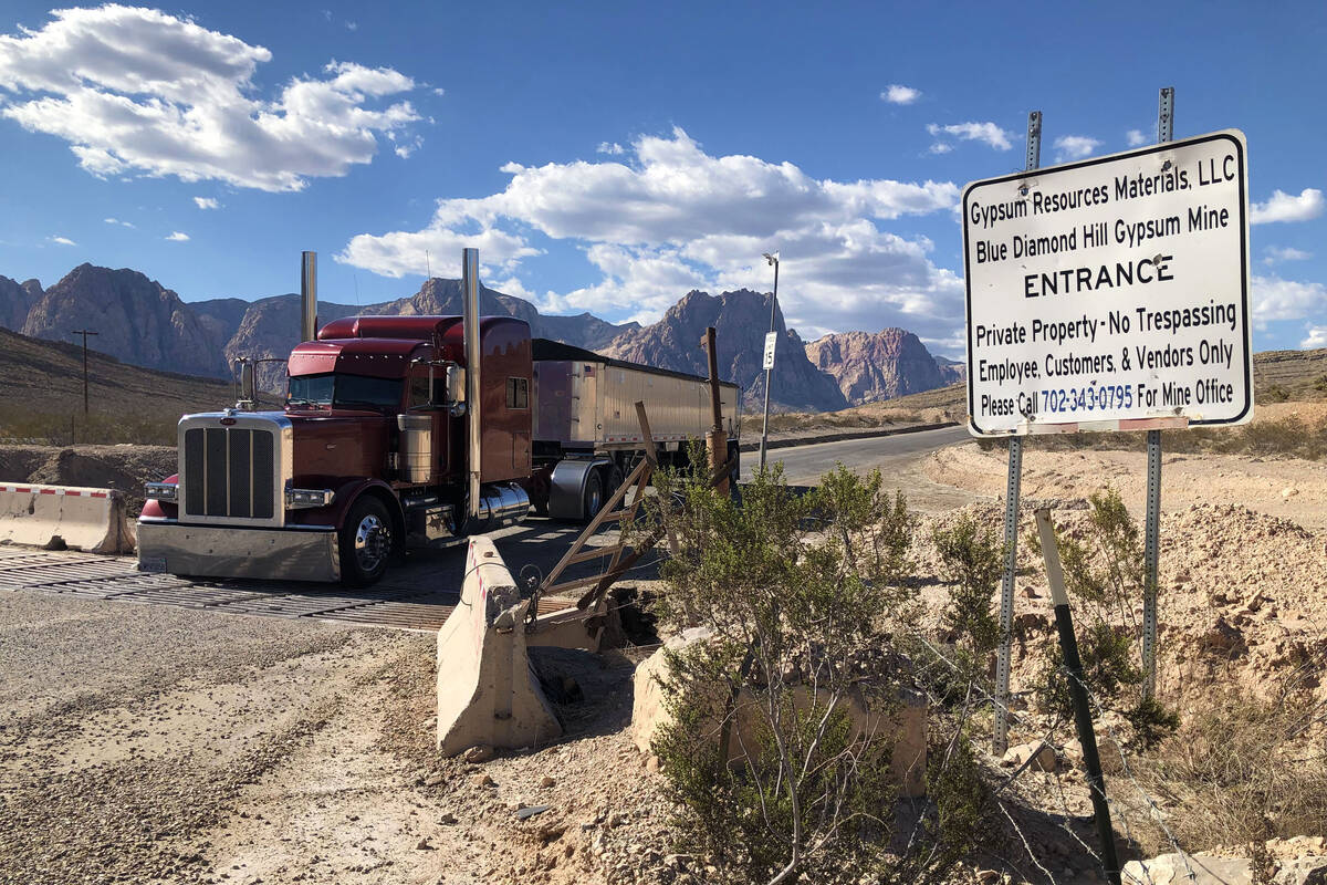 The entrance to the site of the Blue Diamond Hill Gypsum mine on Oct. 5, 2022, in Blue Diamond, ...