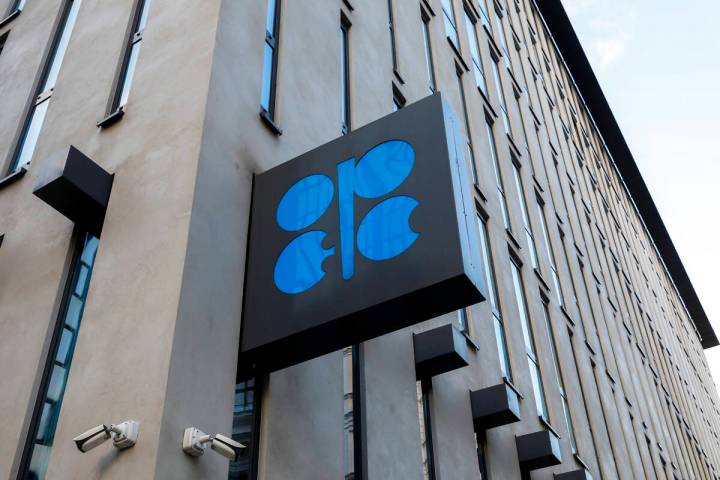 FILE - The logo of the Organization of the Petroleoum Exporting Countries (OPEC) is seen outsid ...