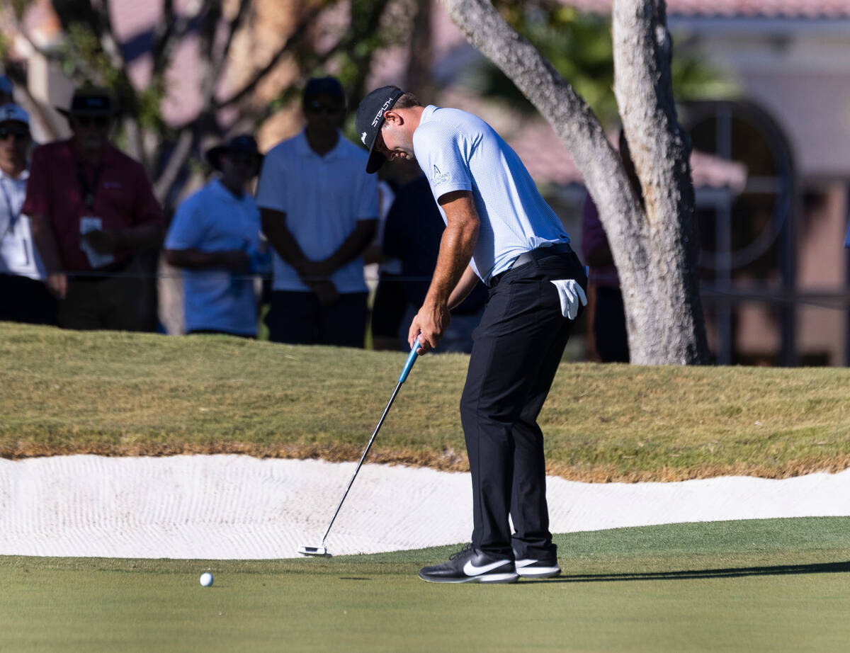 Taylor Montgomery watches his putt at the tenth green during the first round of the Shriners Ch ...