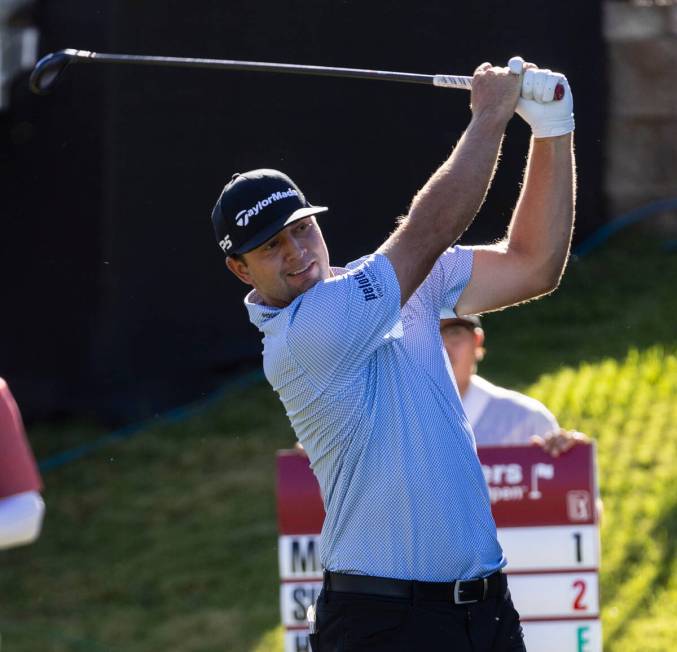 Taylor Montgomery watches his drive from the tenth during the first round of the Shriners Child ...