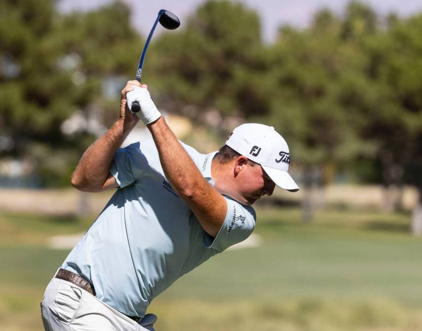 Tom Hoge prepares to drive as he tees off at the tenth during the second round of the Shriners ...