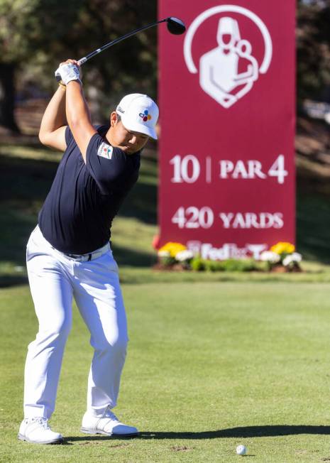 Tom Kim prepares to tee off on the tenth during the second round of the Shriners Children's Ope ...