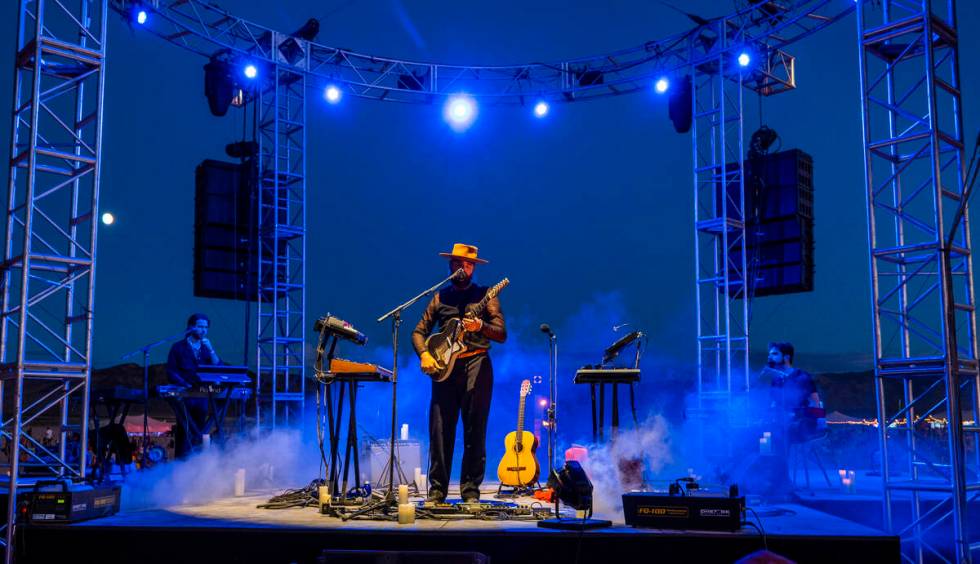 RY X performs for the crowd during the RiSE Lantern Fest at the Jean Dry Lake Bed on Friday, Oc ...