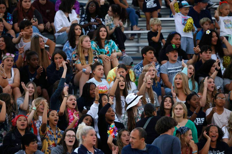 Shadow Ridge High School fans cheer during the first half of a football game, Friday, Oct. 7, 2 ...