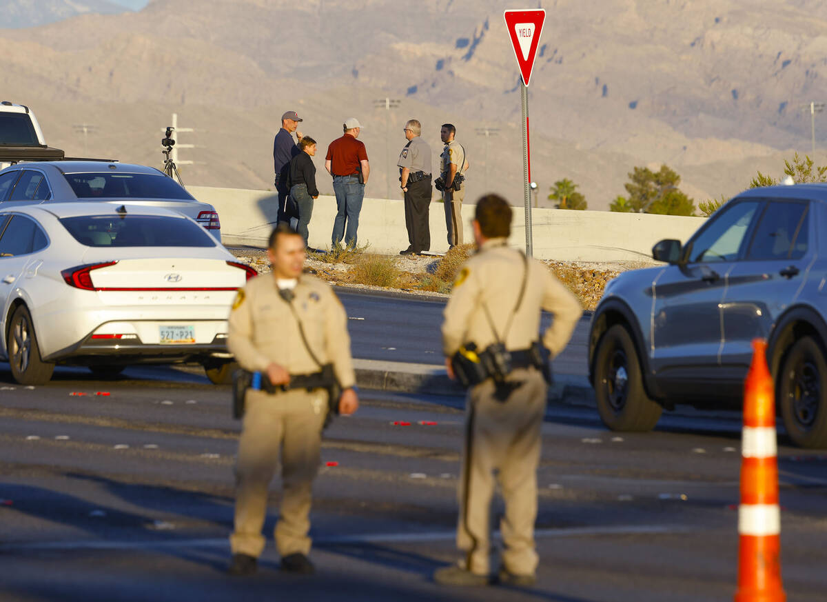 Las Vegas police investigate a fatal crash on the 8300 block of West Charleston Boulevard on Mo ...