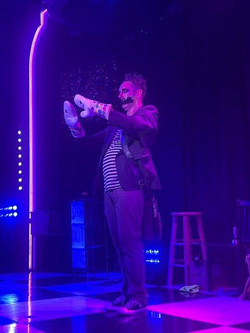 Tape Face performs in his 1,043rd show at Harrah's Cabaret on Sunday, Oct. 9, 2022. (John Katsi ...