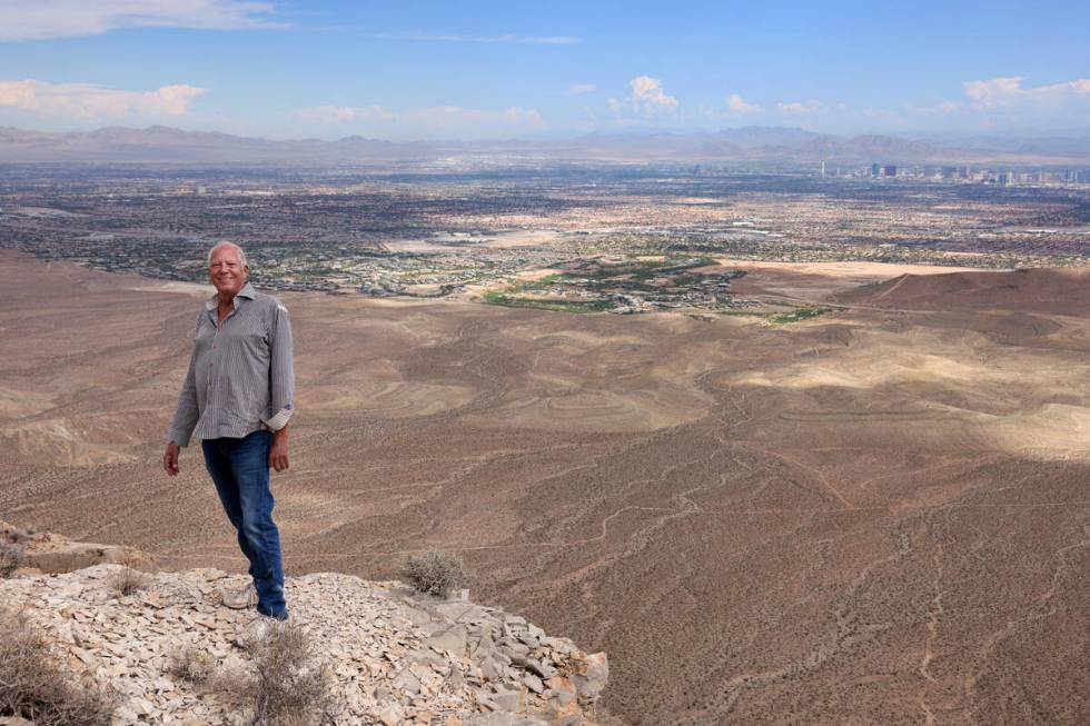 Developer Jim Rhodes shows a view of the Las Vegas Valley from his Blue Diamond Hill Gypsum Min ...