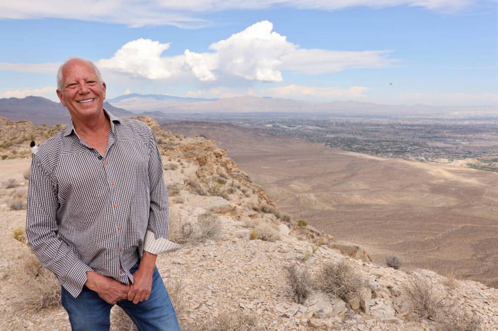 Developer Jim Rhodes shows a view of the Las Vegas Valley from his Blue Diamond Hill Gypsum Min ...