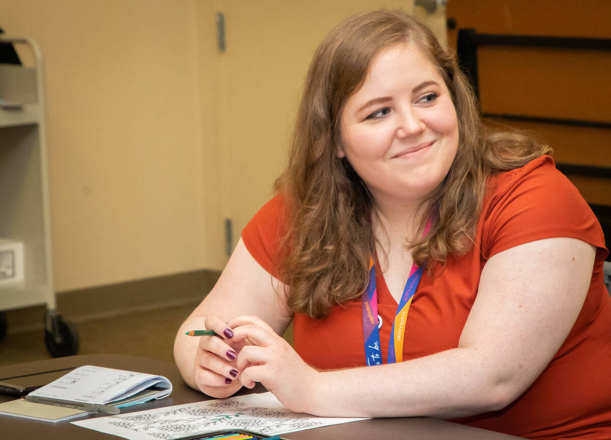 Sharie Heier, multiservice assistant and facilitator, during the Adult Coloring and Journaling ...