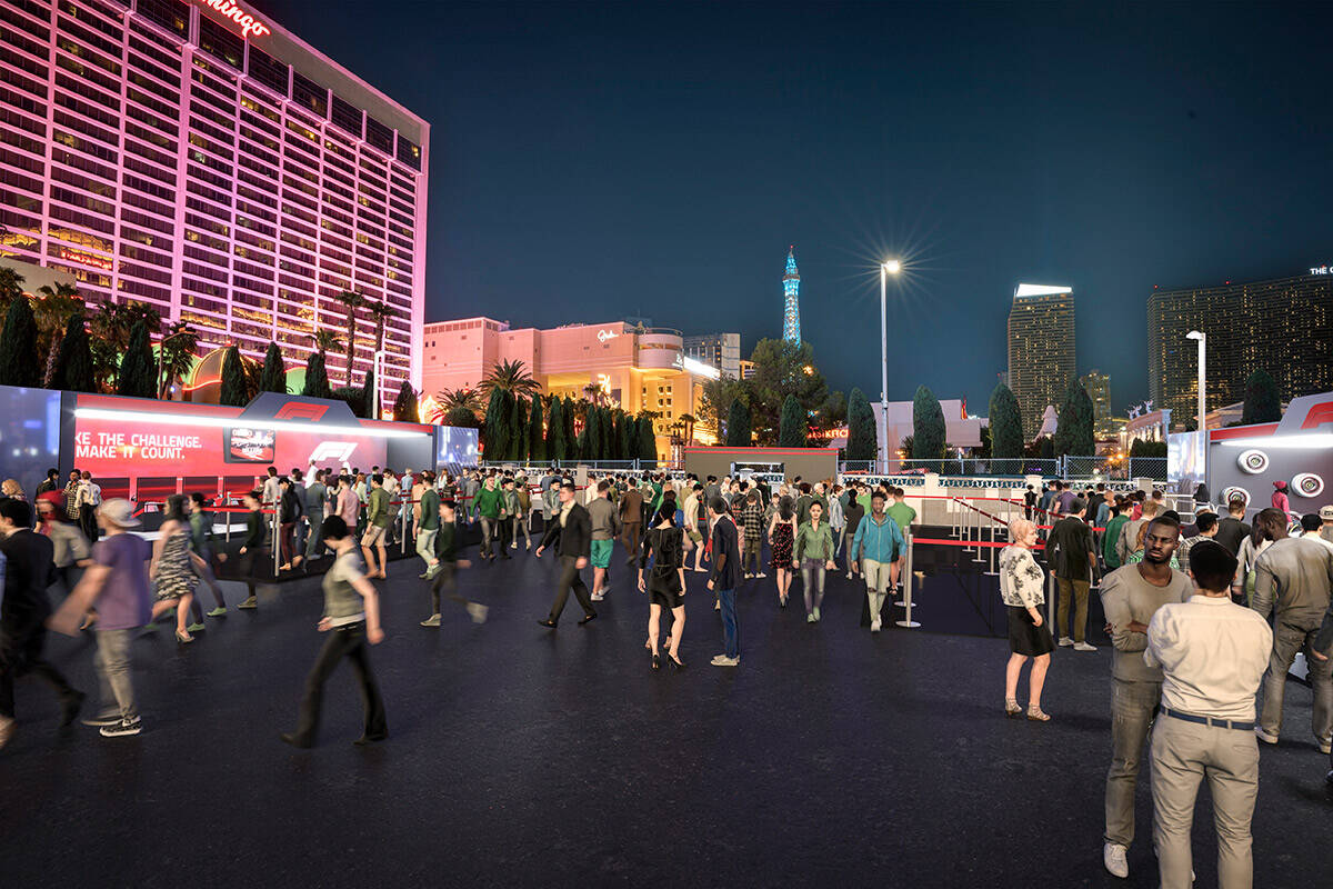 A rendering depicts Formula One Las Vegas Grand Prix fan festival site planned for Nov. 5, 2022 ...