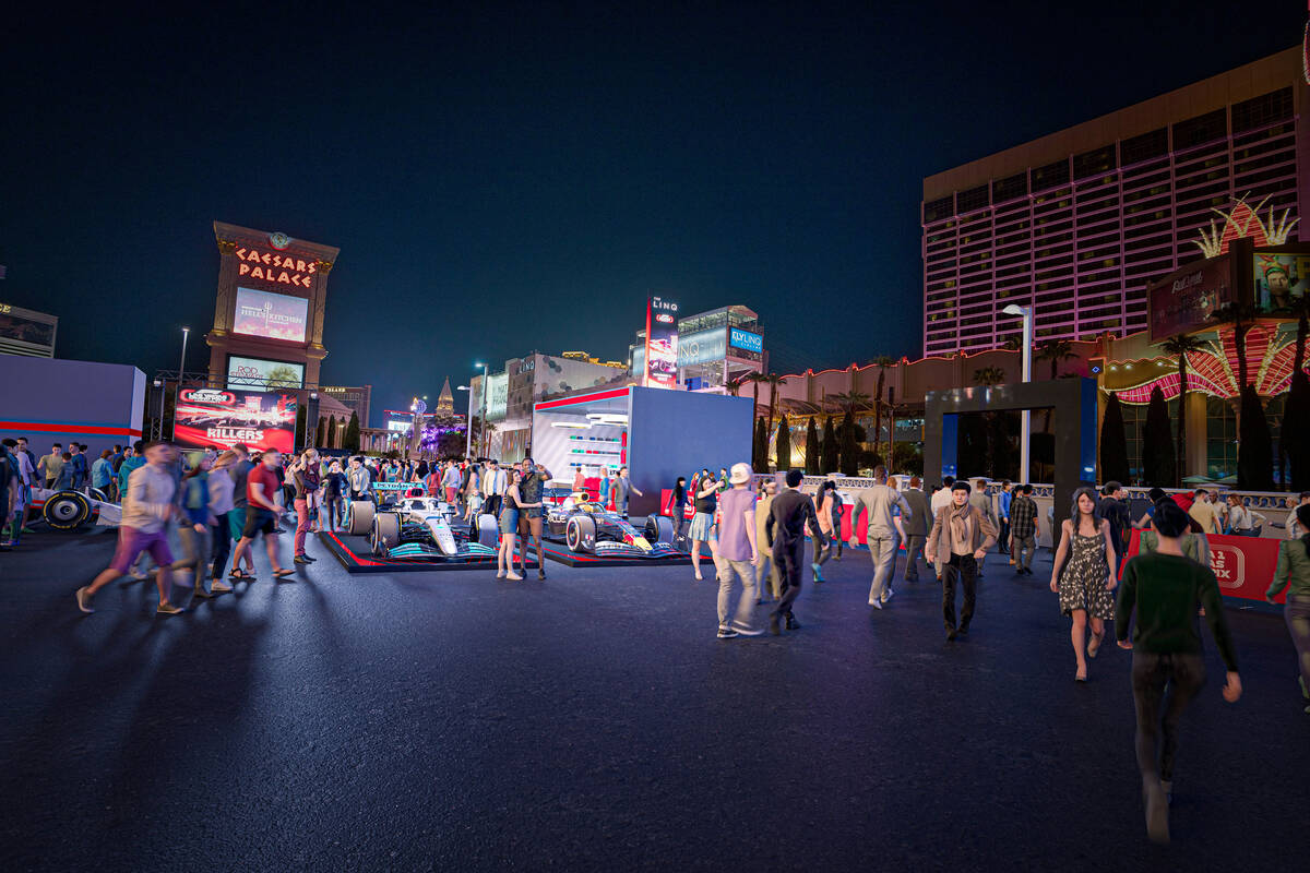 A rendering depicts Formula One Las Vegas Grand Prix fan festival site planned for Nov. 5, 2022 ...