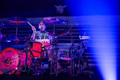 Travis Barker of Blink-182 performs as part of the band's residency at the Pearl at the Palms i ...