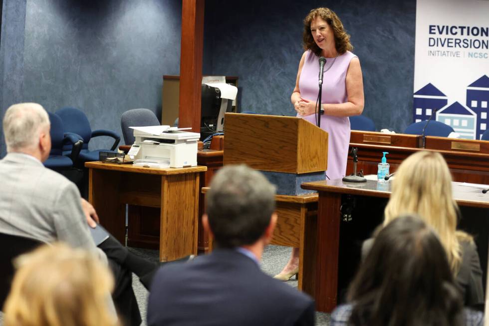 Eileen Fitzgerald, head of housing affordability philanthropy for Wells Fargo, speaks during a ...