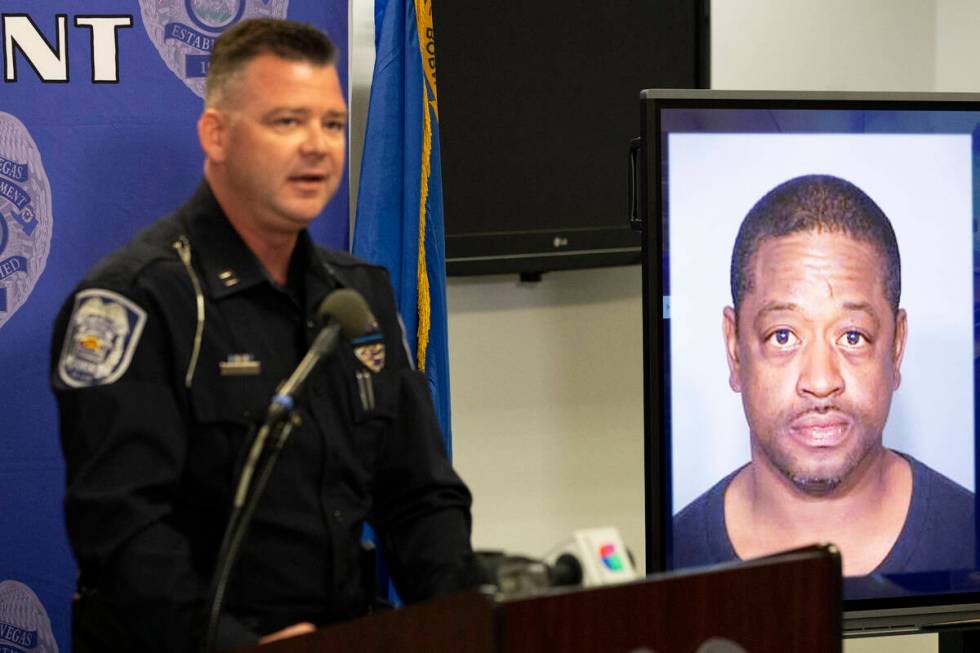 Captain Adam Hyde speaks on an officer involved shooting during a press conference at a North L ...