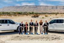 Executives with Summerlin developer Howard Hughes Corp. hold a ceremonial groundbreaking for tw ...