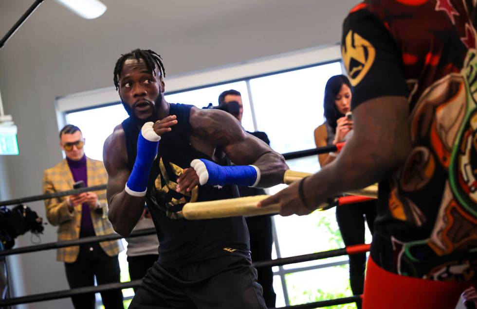 Boxer Deontay Wilder works out at a gym at UFC Apex on Thursday, Sept. 22, 2022, in Las Vegas. ...