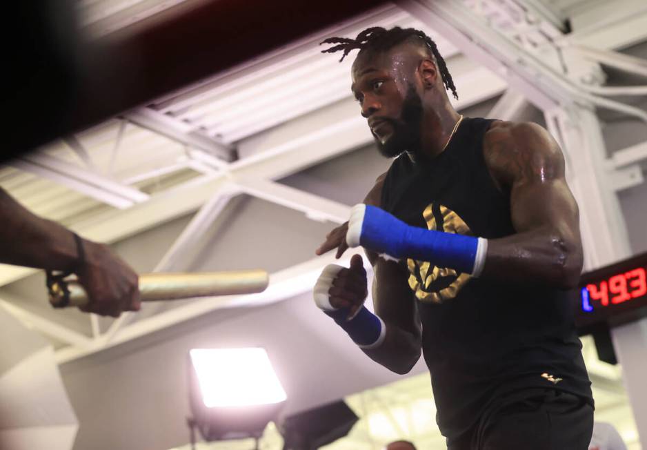 Boxer Deontay Wilder works out at a gym at UFC Apex on Thursday, Sept. 22, 2022, in Las Vegas. ...