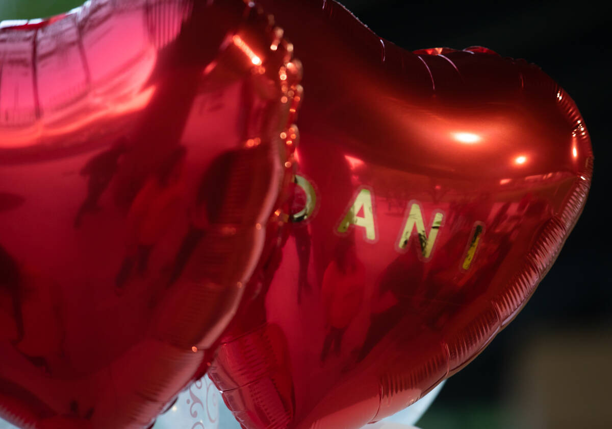 A balloon with Dani Young's name on Thursday, Oct. 13, 2022, in Las Vegas. (Amaya Edwards/Las V ...