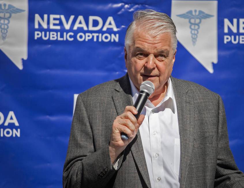 Gov. Steve Sisolak speaks at a press conference on Thursday, Oct. 13, 2022, in Las Vegas. (Amay ...