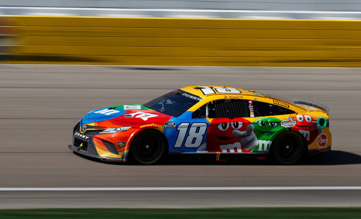 Driver Kyle Busch (18) competes during the South Point 400 NASCAR Cup Series playoff race at La ...