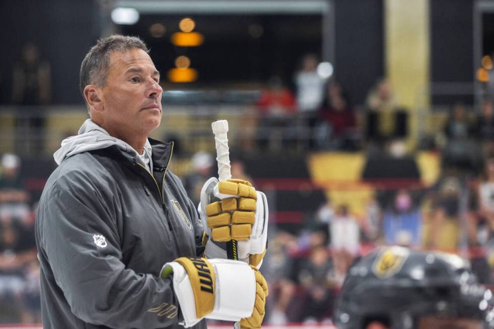 Golden Knights head coach Bruce Cassidy takes part in development camp at City National Arena o ...