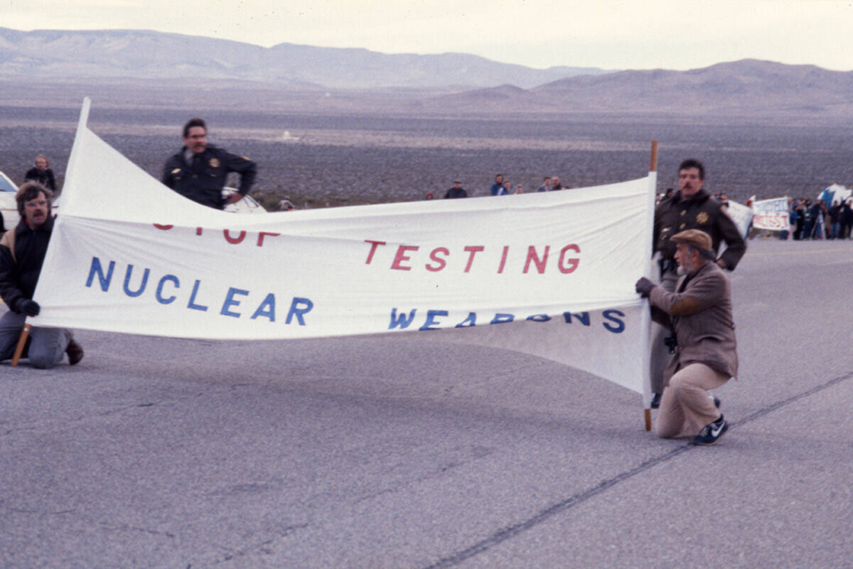 About 270 people protesting a nuclear test planned for February 5th at the main entrance to the ...