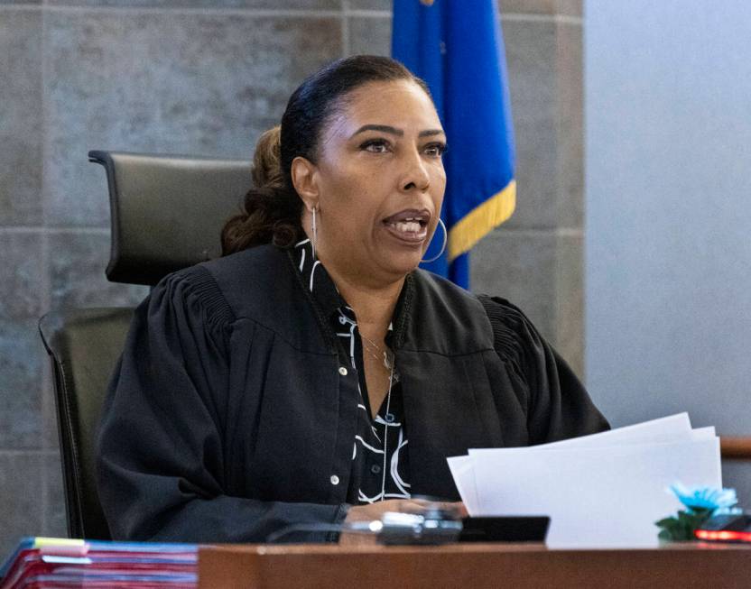 Justice of the Peace Karen Bennett-Haron presides over Robert Telles' bail hearing at the Regio ...