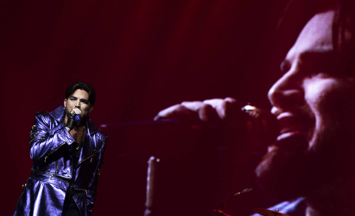 Adam Lambert performs with Queen at Park MGM theater in Las Vegas, Sept. 1, 2018. (Las Vegas Re ...