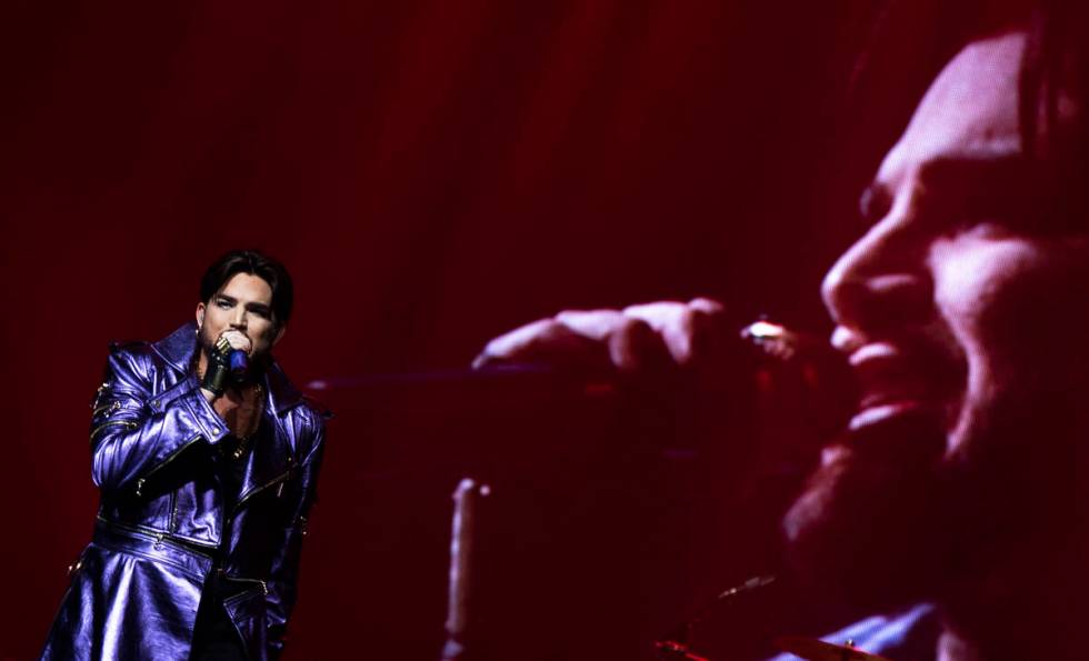 Adam Lambert performs with Queen at Park MGM theater in Las Vegas, Sept. 1, 2018. (Las Vegas Re ...